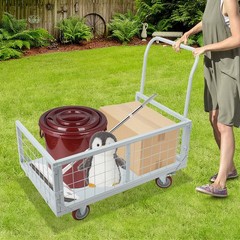 4-in-1 Heavy Duty Platform Truck Cart w/ Cage, Multi-Purpose Push Cart, 13.9in