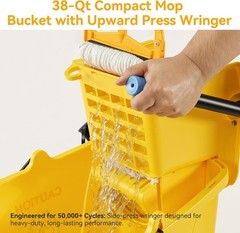 38 Qt Commercial Mop Bucket with Side Press Wringer on Wheels & Mops Set