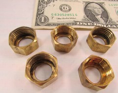 Lot 5 Unknown 1/2″ NPT? Solid Brass Compression Nuts, BSP/BSPT 14 TPI .752 Minor