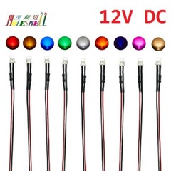 3mm Flat 12V Pre-Wired Red Yellow Blue Green White Orange UV Pink Warm white Led