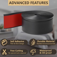 Vinyl Wall Base Baseboard Molding Trim 4″x 40FT Flexible Self Adhesive Black