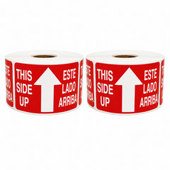 Spanish Labels – This Side Up 2×3 Glass Fragile Stickers 500 Each, 1-40 Rolls