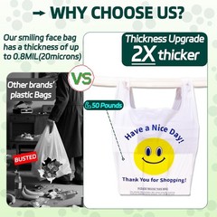 100 Count, Plastic Bags with Handles, T-Shirt Bags Large 11″x6″x21″, Heavy Duty