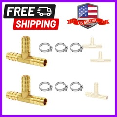 1/4″ Brass Barb Tee Fittings T-Shaped 3 Ways Union 1/4″ Hose Barb Pipe Fittin…