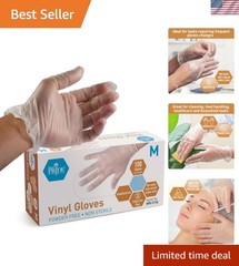 Disposable Clear Vinyl Gloves, Medium Pack of 100, Ideal for Cleaning and More