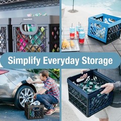CleverMade Collapsible Milk Crate 25L (6.6 Gal), 50 lb Capacity Heavy Duty Fo…