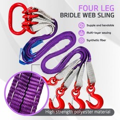 Four Leg Web Sling 5ft 6600lbs G80 Alloy Steel Grab Hooks Purple SENKEYFE Bridle