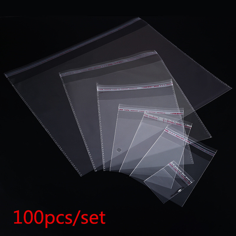 100pcs Resealable Poly Bag Transparent Plastic OPP Bags Self Adhesive Seal 2 Mil