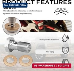 M10x1.0 Metric Banjo Bolt with Copper Banjo Bolt Washer,Stainless Steel Brake Li