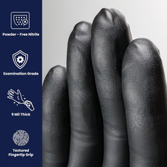 Dark Light 9 Mil Nitrile Powder Free Exam Gloves (Black), Large – Box of 100 (DL