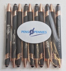 10ct Lot Misprint Metal Retractable Soft Touch Stylus Pens: SLATE GREY+ROSE GOLD