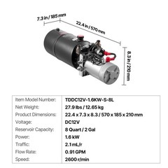 Uimoso 8 Quart Double Acting Hydrauli Pump DC 12V Dump Trailer Power Unit SAE#6