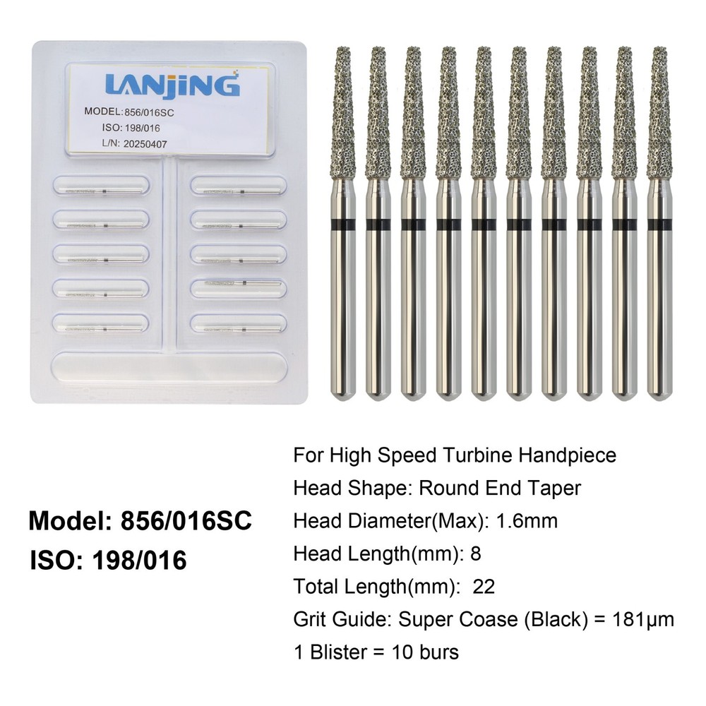 Dental Round End Taper Diamond Burs Super Coarse Black 856/016SC High Speed FG