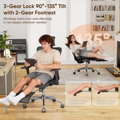 Office Chair with Footrest, 135° Reclining Desk Chair with Adjustable Lumbar Sup