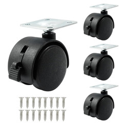 4Pcs 1.5 Inch Swivel Caster Wheels, Black Nylon Plate Caster Wheels with Brake,