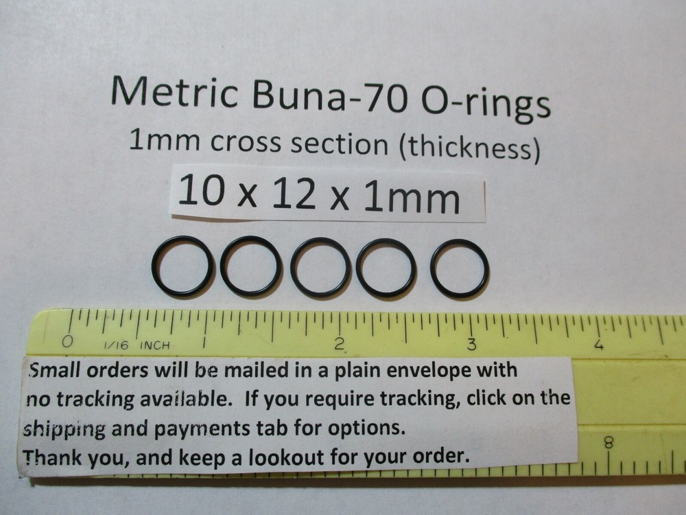 10mm ID x 12mm OD x 1mm thick O-ring. Buna-70. Quan 5.