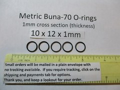 10mm ID x 12mm OD x 1mm thick O-ring. Buna-70. Quan 5.