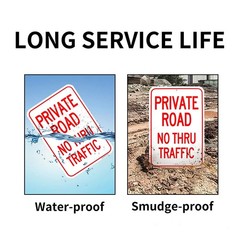 Large Private Road No Thru Traffic Sign, 18″x 12″ .040 Aluminum Reflective Si…