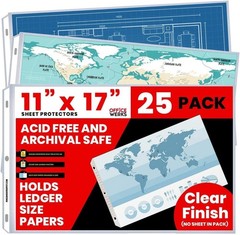 11×17 Sheet Protectors, 25 Pack, Heavyweight, Clear Page Protectors | Side Lo…