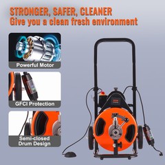 VEVOR Drain Cleaner Machine Electric Drain Auger 75 FT x 3/8 In Auto Feed