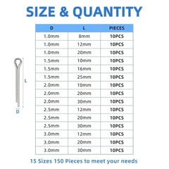150 Pcs Automotive Cotter Pin 304 Stainless Steel Cotter Pins Assortment Kit….