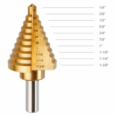 1/2” HEX SHANK 10 STEP DRILL BIT 1/4”- 1 3/8” HSS TITANIUM NITRIDE