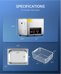 Limpiador Ultrasónico Digital 10L con Calentador y Temporizador de Acero Inoxida
