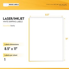 Full Sheet Shipping Labels Self Adhesive Blank 1-UP 8.5″ x 11″ White 200 Sheets