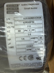 Bodine 0253WM / 42R5BFSI 1/6Hp AC Gearmotor 115V 1PH 1700 RPM New
