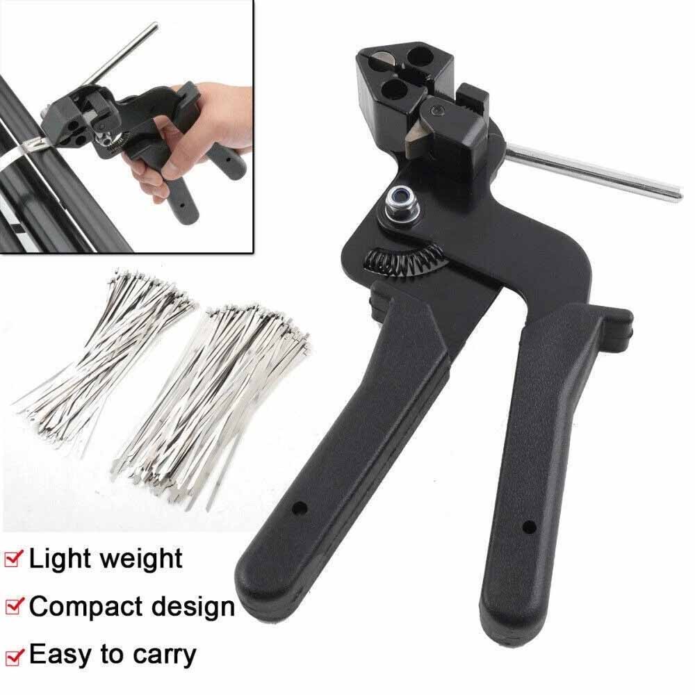 Heavy Duty Stainless Steel Cable Tie Gun 200Pcs Self-Locking Metal Zip Ties Kit