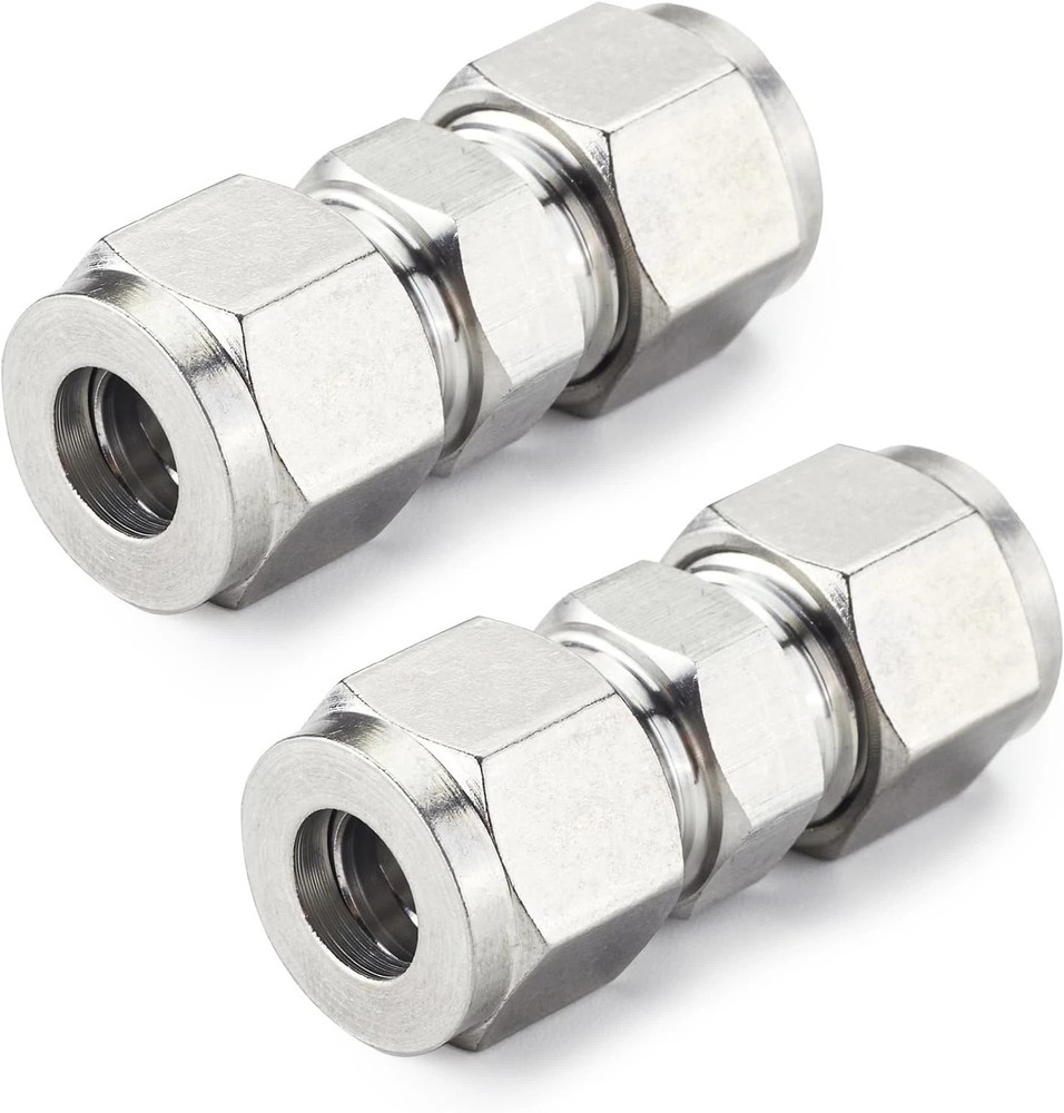 304 Stainless Steel Compression Tube Fitting, Union, 3/8″ OD X 3/8″ OD (2 Pcs)