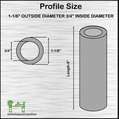 Aluminum Spacer-Tubing- 1-1/8″ OD x 3/4″ ID x 8″ Long–Fits M18/19 or 3/4″ Bolts