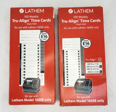 2 Boxes of 100 Lathem Trualign E16 Time Cards for 1600E Weekly 1-Side 4″ X 9″