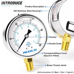 0~100Psi Stainless Steel 1/4″ NPT 2.5″ FACE DIAL Liquid Filled Pressure Gauge…