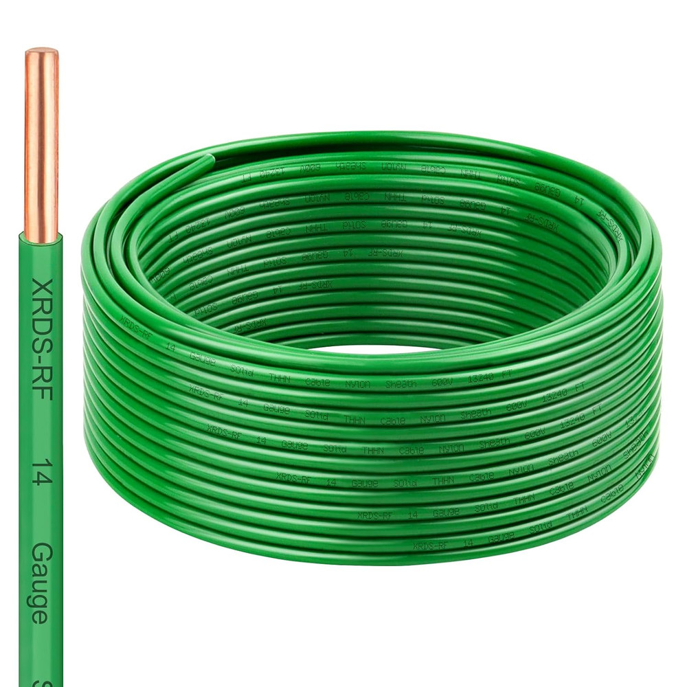 14 AWG THHN Wire 50FT – Single Bare Copper Conductor, Green Electrical Building