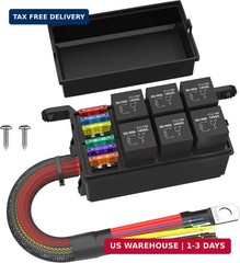 RVBOATPAT 12V Fuse Relay Box 6 Way Relay Fuse Box Pre-Wired Waterproof Relays Bo
