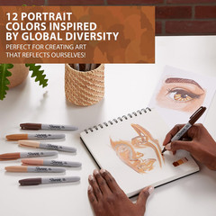 Permanent Markers Portrait Colors Fine Point Assorted 12 ct, Skin Tone Shades US