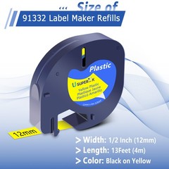 LT-91332 For DYMO LetraTag Refills LT100T LT100H Yellow Plastic Label Tape 12mm