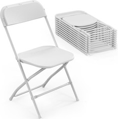 Bonnlo Folding Chairs Set of 10 White Plastic with Metal Frame for Party Wedding