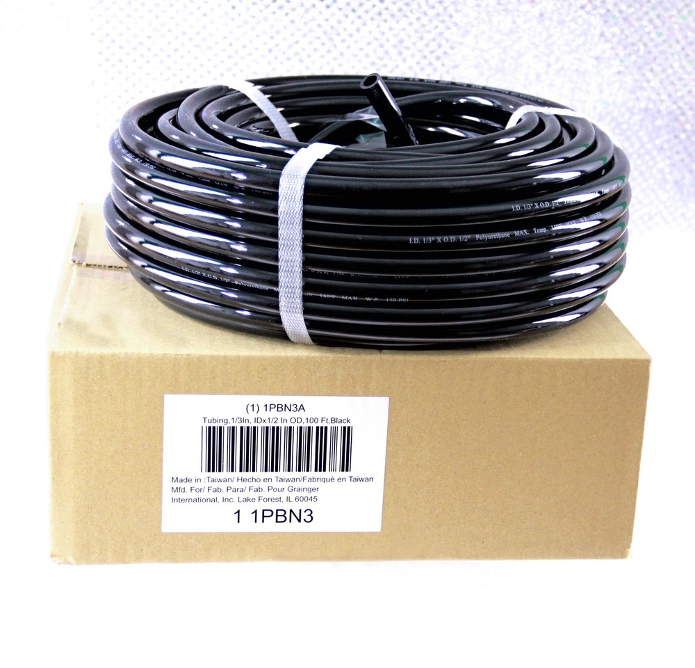 (100 ft Roll) Polyurethane Tubing ID 5/16” x OD 1/2” Black 1PBN3