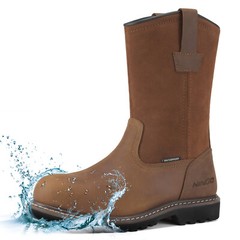 HISEA NINGO Men Steel/Soft Toe Wellington Work Boots Leather Western Cowboy Boot