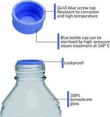 500ml Glass Round Media Storage Bottles with GL45 Screw Cap, Borosilicate Glass