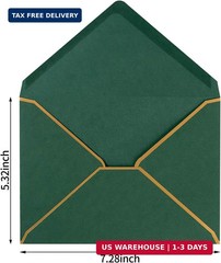50 Pack A7 Envelopes Dark Green 5 x 7 Self-Adhesive V Flap Envelopes with Gold B