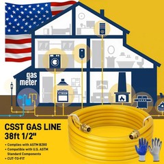 38FT 1/2″ CSST Gas Line 1/2In Natural Flexible Gas Line with 2 Male Adapter Fit