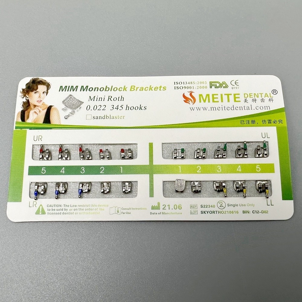 10 Sets Dental Ortho Metal Brackets MIM Monoblock Mini Roth/MBT 022 345 Hooks