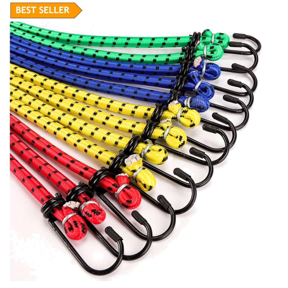 Heavy Duty 12-Piece Bungee Cord Set – Elastic Hooks for Ultimate Security