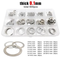 600pcs M3-M20 304 Thin Flat Washer Adjusting Shim Plain Gasket Kit Set 0.1mm
