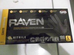 New Box of 100 SAS Safety Raven Black 7 MIL Nitrile Exam Gloves-Sz L-66518