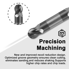 2PCS 4 Flute 1/2″ Solid Carbide Ball Nose End Mill – Double End – AlTiN Coated