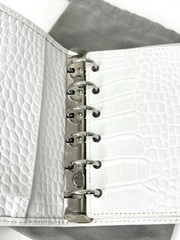 Moterm A7 Pocket Leather Rings Planner White/Light Grey Croc Wallet Organizer